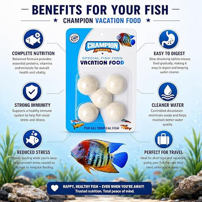 petzlifeworld Champion Vacation Fish Food Tablets Pack of 3 | Slow Dissolving Weekend & Holiday Feeding Blocks | Automatic Fish Feeder Food for Tropical Aquarium Fish | Clean Water Formula