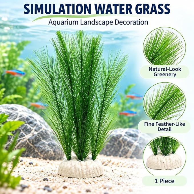 Petzlifeworld 1 Pcs Artificial Water Grass Aquarium Decoration (38 cm) Green Feather-Look Plant with Base | Simulation Aquatic Plant for Fish Tank Landscape & Aquascaping