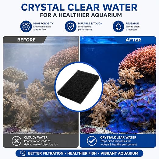 Petzlifeworld  Premium Aquarium Filter Black Sponge (50 x 50 x 4 cm) | High Porosity Bio Filter Foam Sheet | Cut-to-Size Reusable Filtration for Aquariums, Koi Ponds, Hydroponics, Aquaculture & Fish Farms
