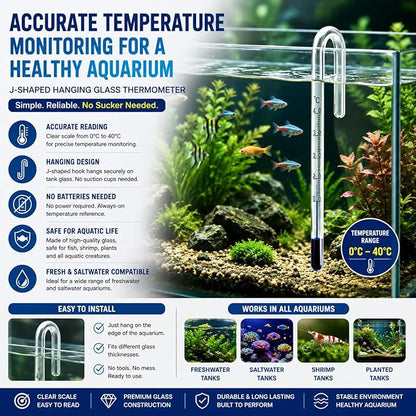 Petzlifeworld Aquarium Fish Tank Hanging Thermometer No Sucker Needed | Accurate Reading