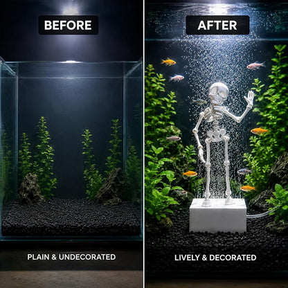 Petzlifeworld 3D Printed Dancing Skeleton Aquarium Ornament – White & Black Variations | Bubble-Activated Moving Fish Tank Decoration with Air Tube Connection & Stable Base
