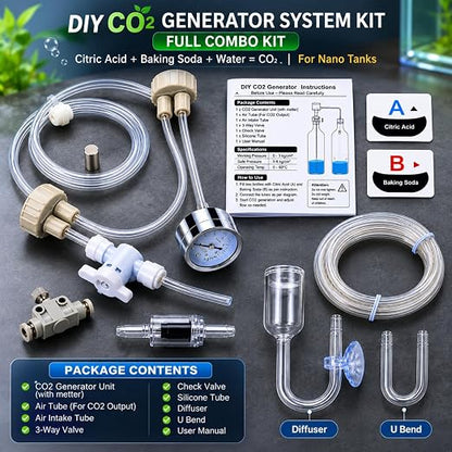 Petzlifeworld DIY CO2 Generator Combo Kit with Diffuser, U-Bend & Check Valve | Pressure Gauge, Needle Valve, Tubing & Bottle Cap Set | DIY CO2 Generator Kit (Citric Acid & Baking Soda Not Included)