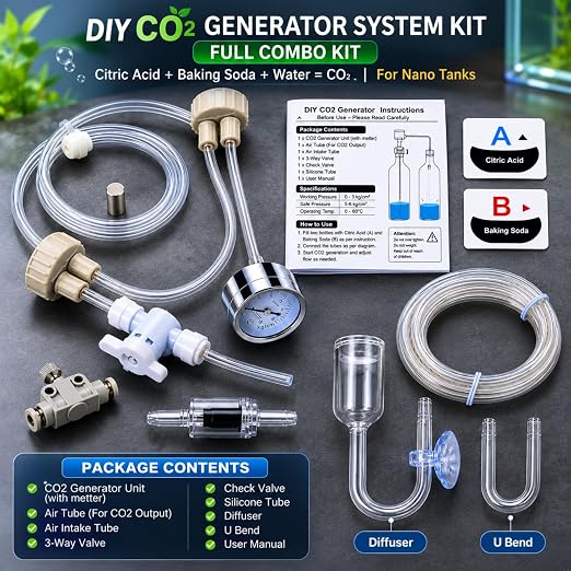 Petzlifeworld DIY CO2 Generator Combo Kit with Diffuser, U-Bend & Check Valve | Pressure Gauge, Needle Valve, Tubing & Bottle Cap Set | DIY CO2 Generator Kit (Citric Acid & Baking Soda Not Included)