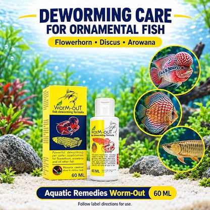 Aquatic Remedies Worm-Out Fish Deworming Formula, 60ML for Flower Horn, Discus, Arowana and All Other Fish