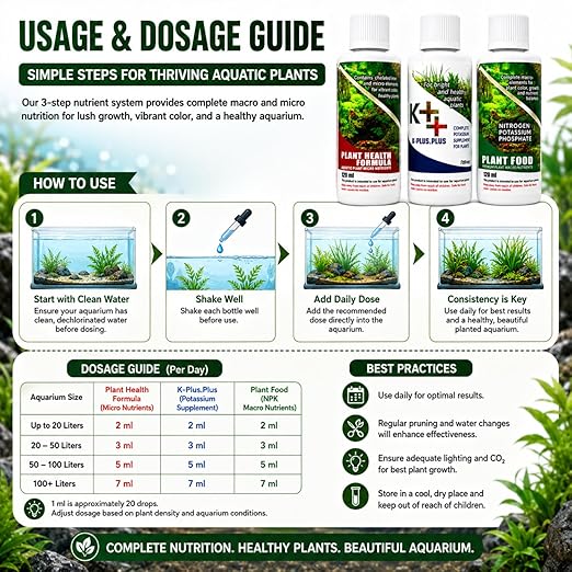 Petzlifeworld Aquatic Remedies (Pack of 3) Aquarium Plant Health Formula 120Ml & Plant Food 120Ml & K-Plus Plus 100Ml - Liquid