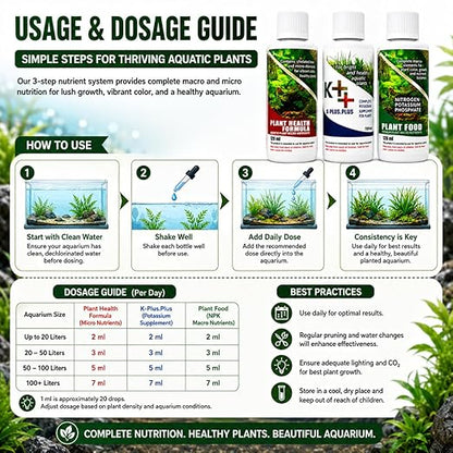Petzlifeworld Aquatic Remedies (Pack of 3) Aquarium Plant Health Formula 120Ml & Plant Food 120Ml & K-Plus Plus 100Ml - Liquid