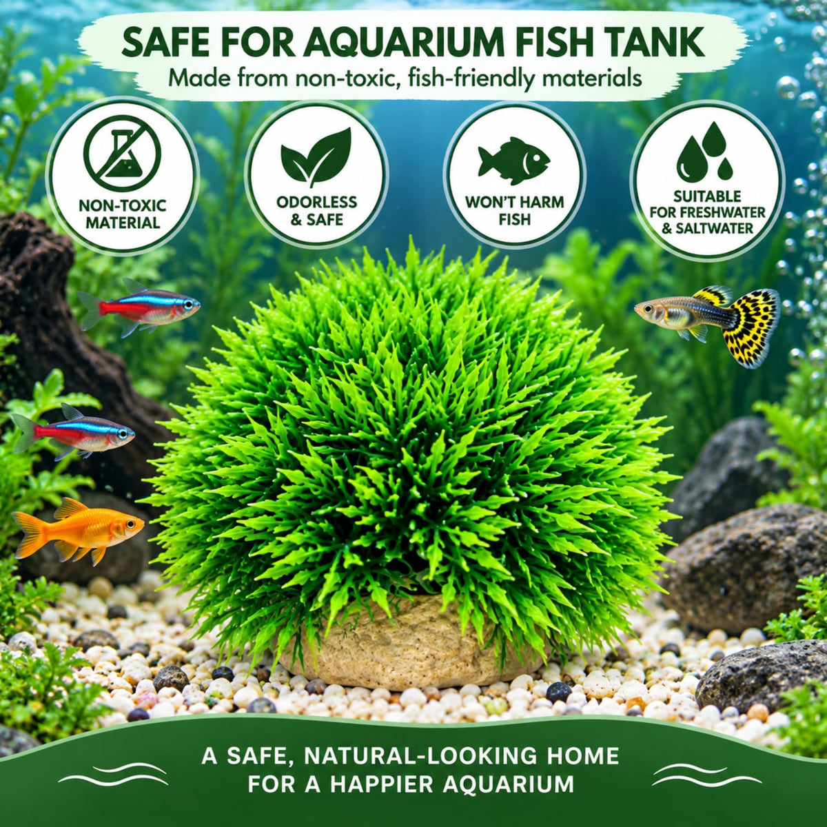 Petzlifeworld Artificial Aquarium Grass Plant with Stone Base | Green Fish Tank Decoration
