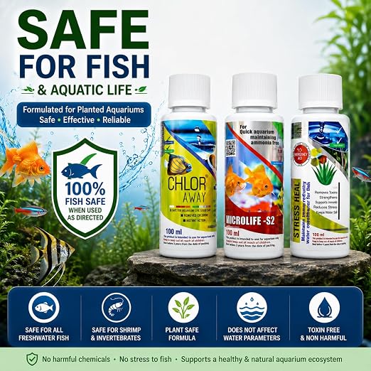 Aquatic Remedies (Pack of 3) Aquarium Fish Tank Water Conditioner Combo | Stress Heal-100ml | Microlife S2-100ml | Chlor Away-100ml
