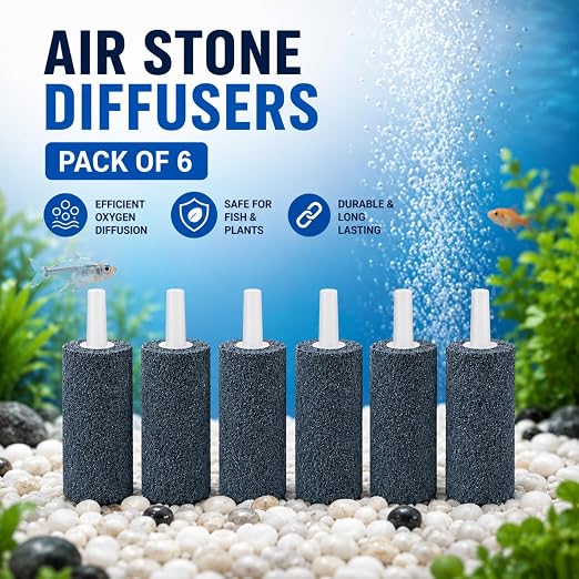 petzlifeworld 1.5 Inch Aquarium Air Stone Diffuser, Pack of 6 | Fine Bubble Oxygen Aerator Stone with Air Tube Connector | Bubble Stone for Fish Tank, Aquarium & Hydroponics