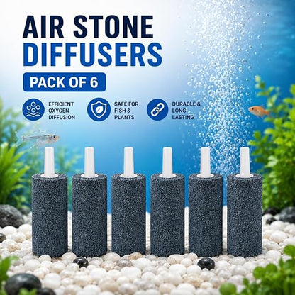 petzlifeworld 1.5 Inch Aquarium Air Stone Diffuser, Pack of 6 | Fine Bubble Oxygen Aerator Stone with Air Tube Connector | Bubble Stone for Fish Tank, Aquarium & Hydroponics