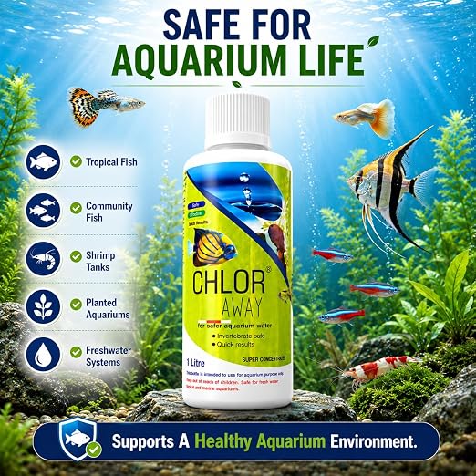 Petzlifeworld Aquatic Remedies 1L Chlor Away Aquarium Water Conditioner | Removes Chlorine & Chloramine from Tap Water