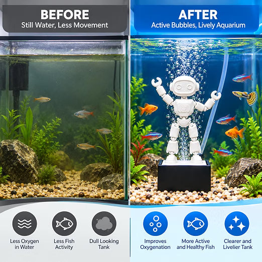 Petzlifeworld Dancing Robot Aquarium Decoration with Air Bubble Action – Moving Air-Powered Fish Tank Ornament for Freshwater Aquariums