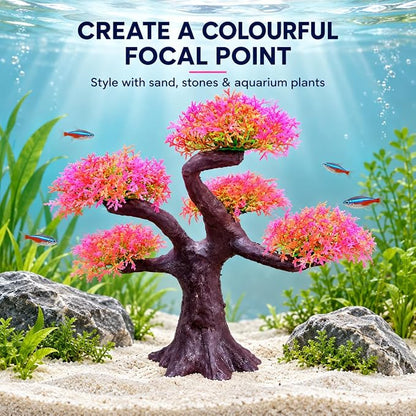 Petzlfieworld Pink Aquarium Plant Ornament (Multiple Branch) Lifelike Artificial Tree Decor for Fish Tank Aquascaping | 25 × 25 × 8.5 cm