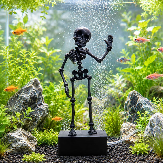 Petzlifeworld 3D Printed Dancing Skeleton Aquarium Ornament – White & Black Variations | Bubble-Activated Moving Fish Tank Decoration with Air Tube Connection & Stable Base
