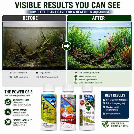 Aquatic Remedies (Pack of 3) Aquarium Fish Tank Water Conditioner Combo | Stress Heal-100ml | Microlife S2-100ml | Chlor Away-100ml