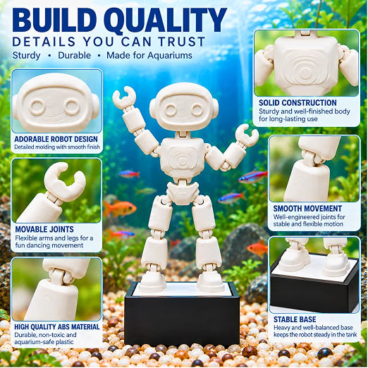 Petzlifeworld Dancing Robot Aquarium Decoration with Air Bubble Action – Moving Air-Powered Fish Tank Ornament for Freshwater Aquariums