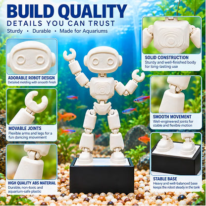 Petzlifeworld Dancing Robot Aquarium Decoration with Air Bubble Action – Moving Air-Powered Fish Tank Ornament for Freshwater Aquariums