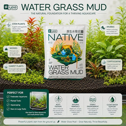 YEE 3L Native Water Grass Aquarium Soil for Planted Aquarium | Nutrient Rich Aqua Soil Substrate for Fish Tanks | pH Buffering 6.0–7.0 | Low Dust Long-Lasting Granules