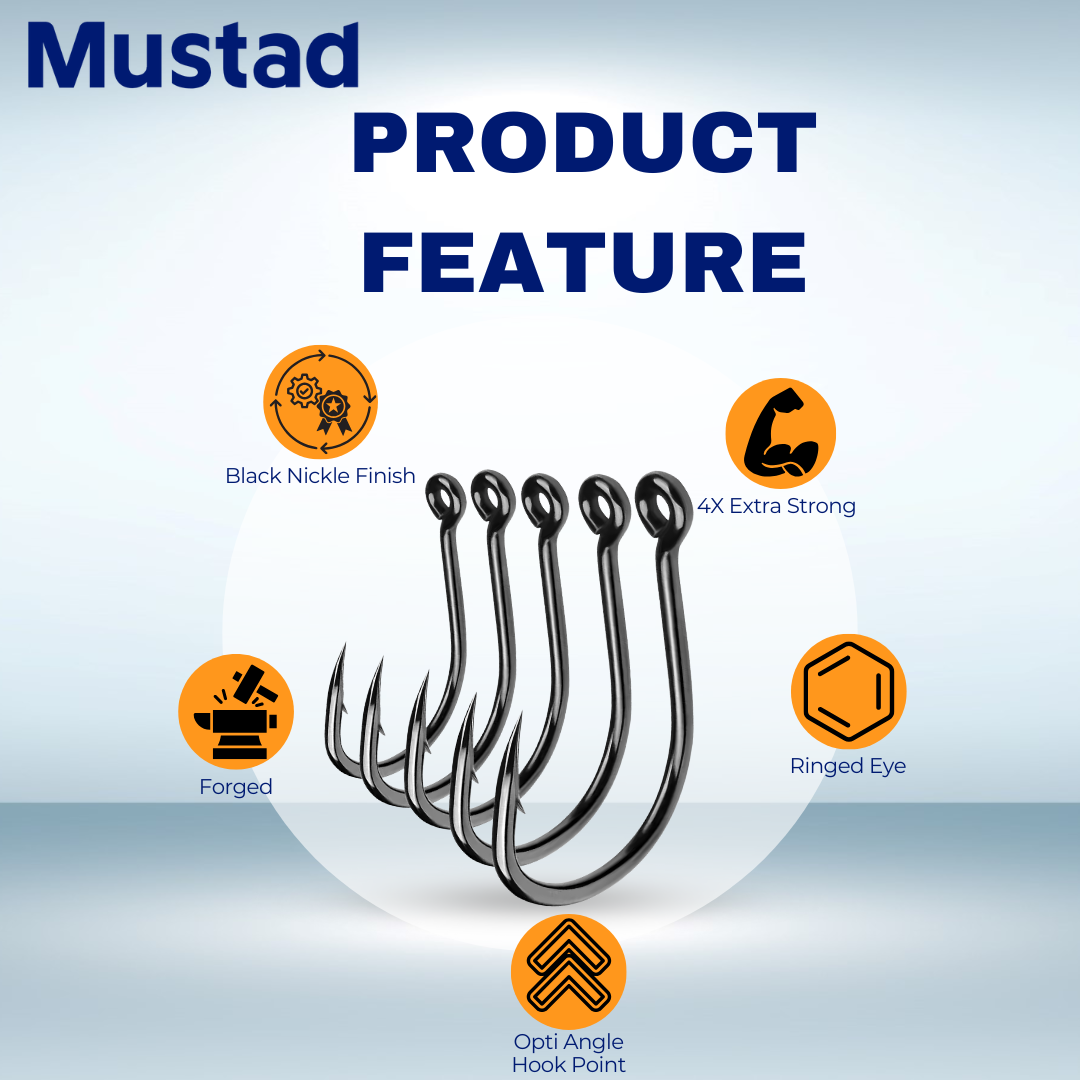 Mustad Hoodlum Live Bait Fishing Hook | 4 X Strong | Black Nickel