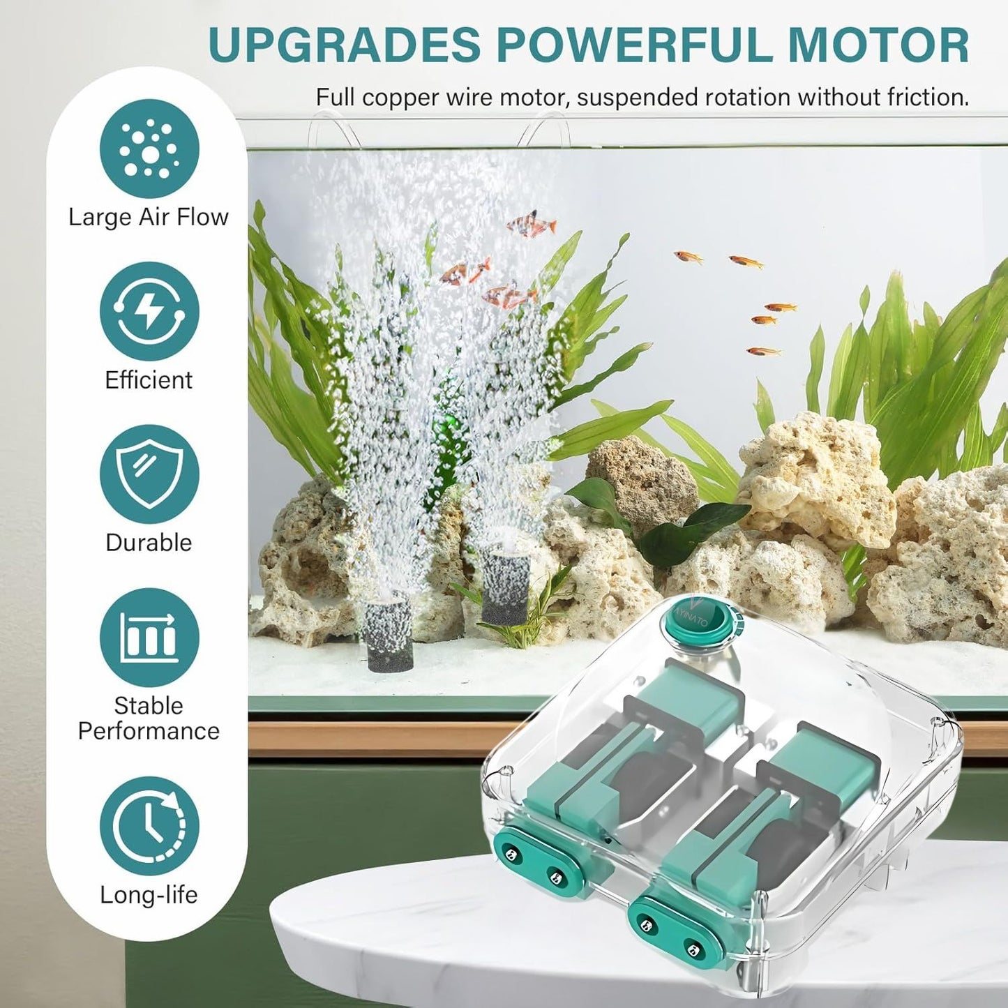 SOBO Transparent Large Volume Quiet air Pump with Adjustable Flow Control Vale for Aquarium Fish Tank | Super Silent Design