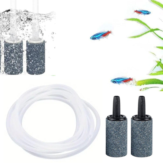 petzlifeworld  Aquarium Air Pump Accessories Kit – 3 Meter Air Tube with 2Pcs 1 Inch Cylinder Air Stone | Oxygen Bubbler for Fish Tank, Hydroponics & Aquaponics Systems
