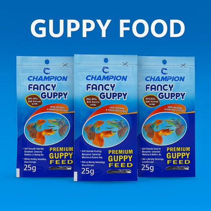 PetzLifeWorld Champion Guppy Food - 25g Pack of 3 | Premium Micropellet Fish Feed for Guppies | Semi-Floating, Protein-Rich Granules for Growth & Color