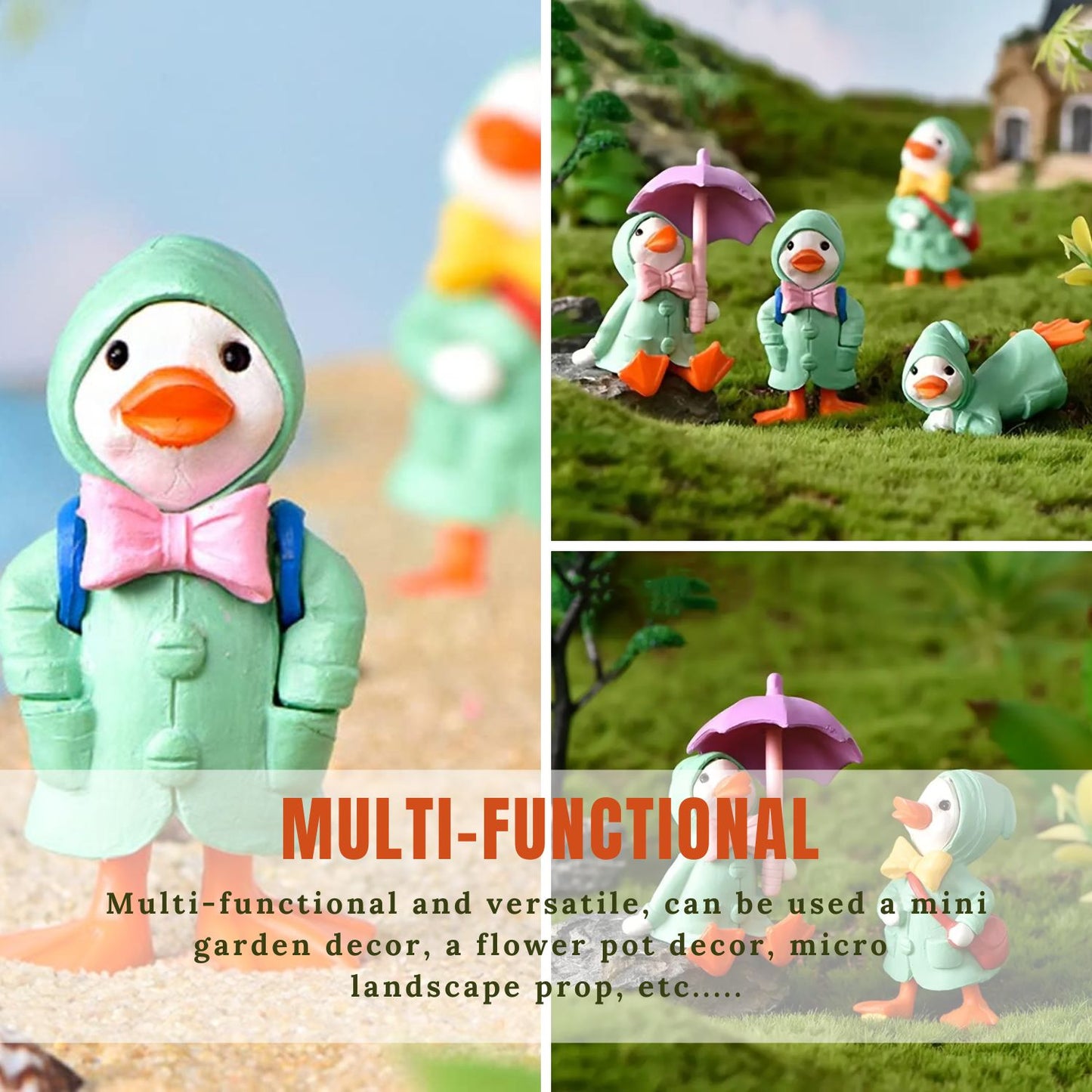 Petzlifeworld Green Super Cute Mini Resin Ducklings, Cartoon Creative Raincoat Ducklings