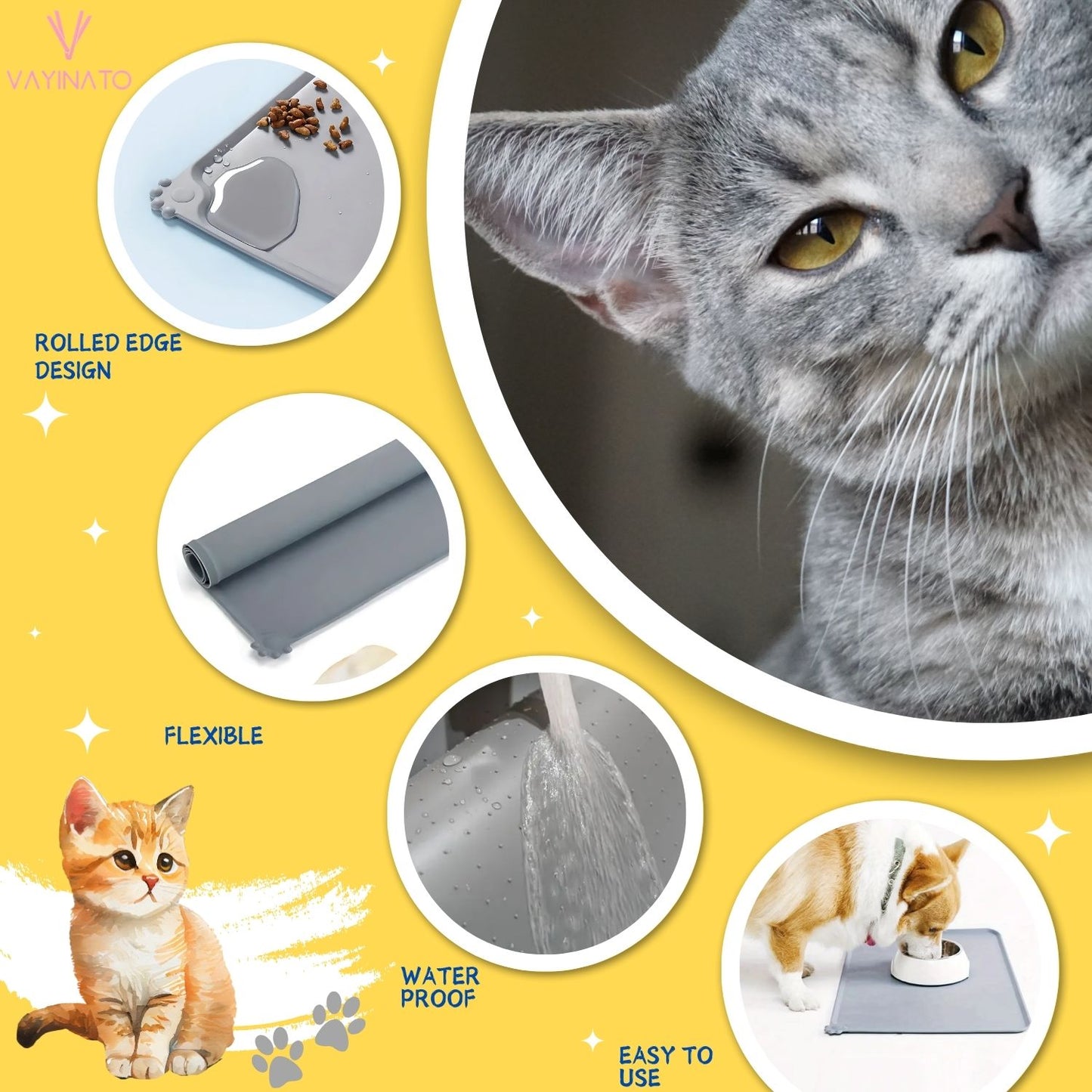 Petzlifeworld Pet Paw Print Feeding Mat with Raised Edges (30 * 48 cm) for Cats & Dogs (Random Color)