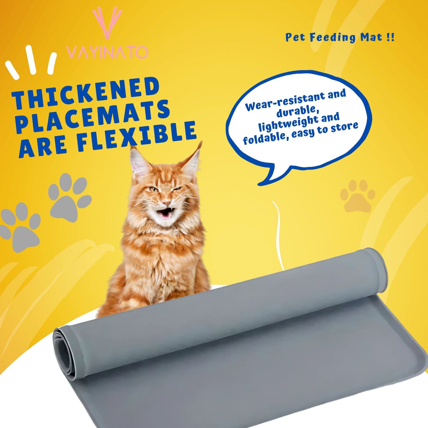 Petzlifeworld Pet Paw Print Feeding Mat with Raised Edges (30 * 48 cm) for Cats & Dogs (Random Color)