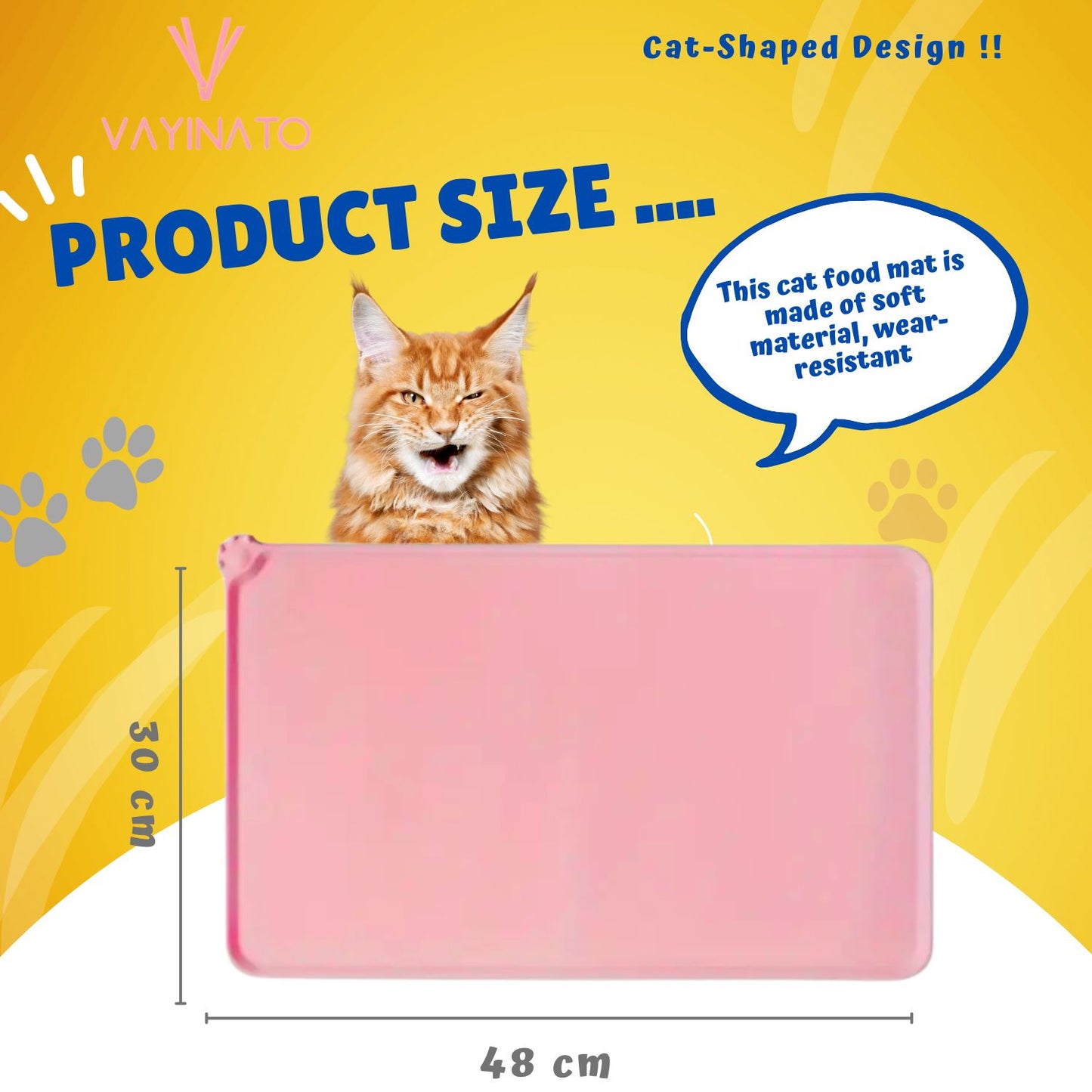 Petzlifeworld Pet Paw Print Feeding Mat with Raised Edges (30 * 48 cm) for Cats & Dogs (Random Color)