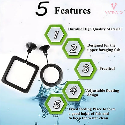 petzlifeworld 2 Pcs Fish Feeding Ring (Round, Square) Black Food Feeder with Strong Suction Cup, Reducing Waste and Maintaining Water Quality | Plastic for Guppy, Bettas, Goldfish