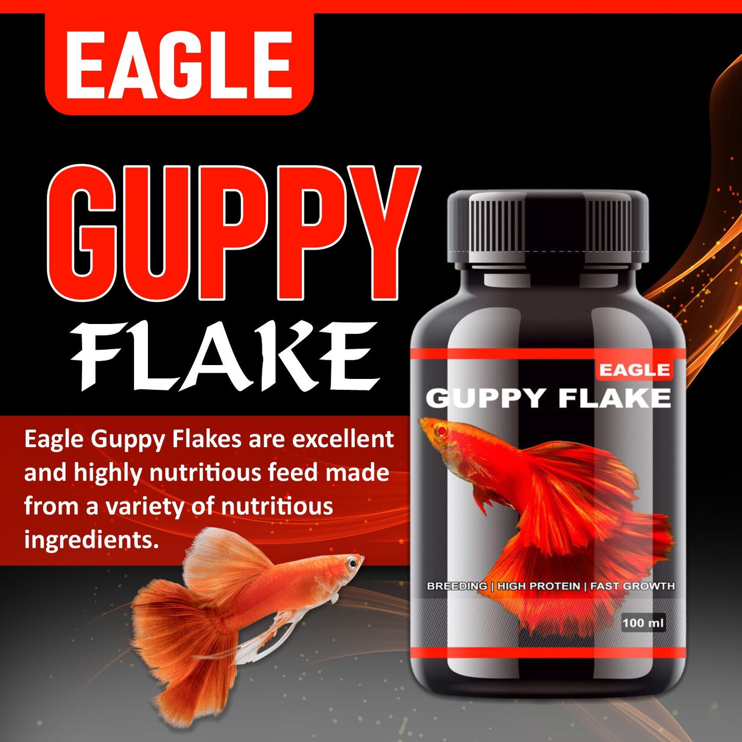 Eagle Guppy Flakes, 100ML | Breeding | High Protein | Fast Growth
