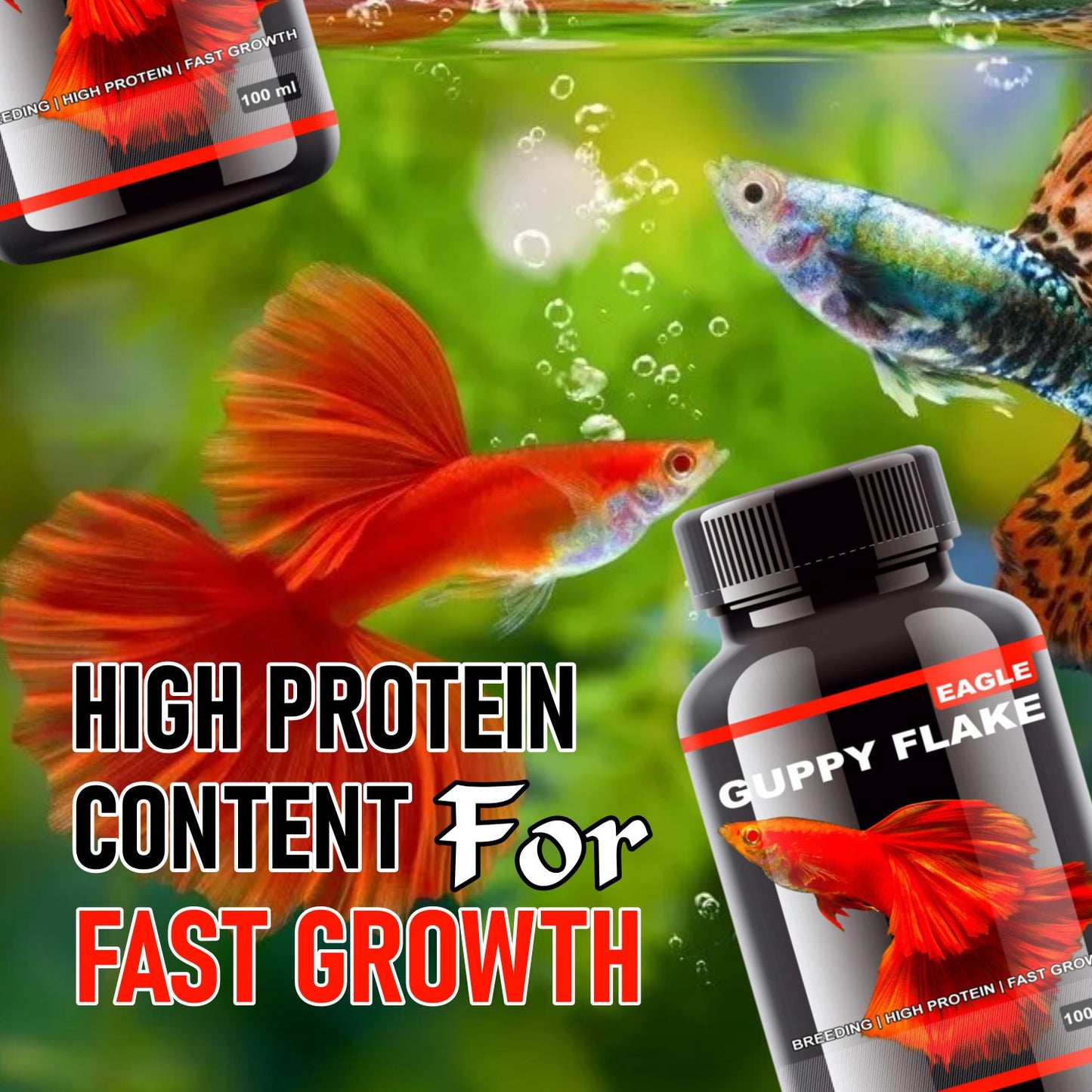 Eagle Guppy Flakes, 100ML | Breeding | High Protein | Fast Growth