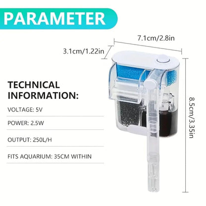VAYINATO Nano Hang-On Back Filter for Nano Aquariums – Surface Skimmer, Multi-Layer Filtration, Flow Control – Quiet Compact Filter for Small Fish & Shrimp Tanks (Up to 40L)