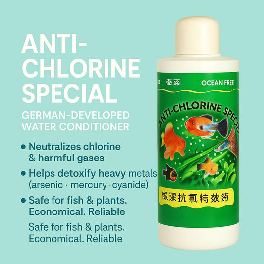 Ocean Free 240Ml Anti-Chlorine Aquarium Water Conditioner – Instantly Removes Chlorine & Chloramine | Safe for Fish, Shrimp & Plants | Freshwater & Saltwater Use