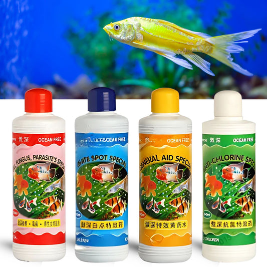 Ocean Free Aquarium Fish Care Combo Pack (240ml*4) - General Aid Special, Gill Fungus Special, White Spot Special, Anti-Chlorine