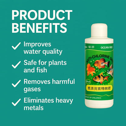 Ocean Free 240Ml Anti-Chlorine Aquarium Water Conditioner – Instantly Removes Chlorine & Chloramine | Safe for Fish, Shrimp & Plants | Freshwater & Saltwater Use