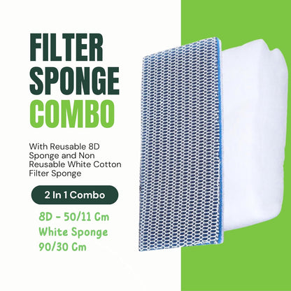 VAYINATO Aquarium Filter Sponge Combo – Reusable 8D Sponge (50x11cm) & White Filter Pad (90x30cm) – Mechanical Filtration for Fish Tanks, Sump Filters & Canister Filters