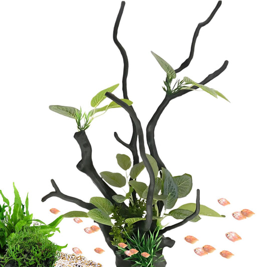 Petzlifeworld Artificial Driftwood with Leaf – Aquarium Plant Decoration for Fish Tank