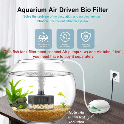 PetzLifeWorld Aquarium Sponge Filter BL - SERIES with 2M Airline Tube | Air-Powered Oxygen Bubble Filter for Small Fish, Betta, Shrimp Tanks | Biological Filtration | Quiet & Gentle | Air Pump Not Included