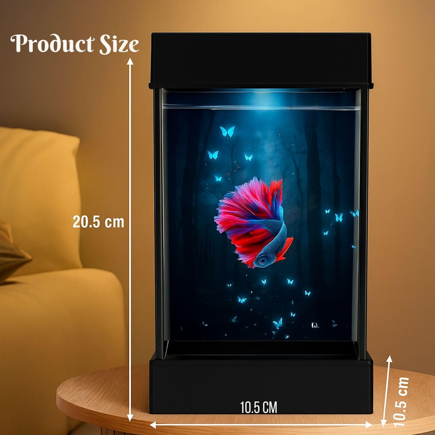 PetzLifeWorld Transparent Narrow Acyrlic Betta Fish Tank (Black,WHITE) with Multi Color Changing USB LED Light | Easy to Clean and Maintain | Mini Portable Fish Tank (1 Liter Capacity)