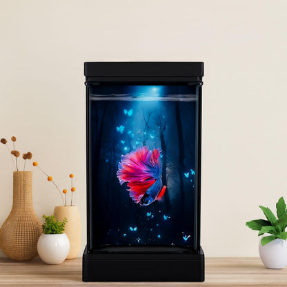 PetzLifeWorld Transparent Narrow Acyrlic Betta Fish Tank (Black,WHITE) with Multi Color Changing USB LED Light | Easy to Clean and Maintain | Mini Portable Fish Tank (1 Liter Capacity)