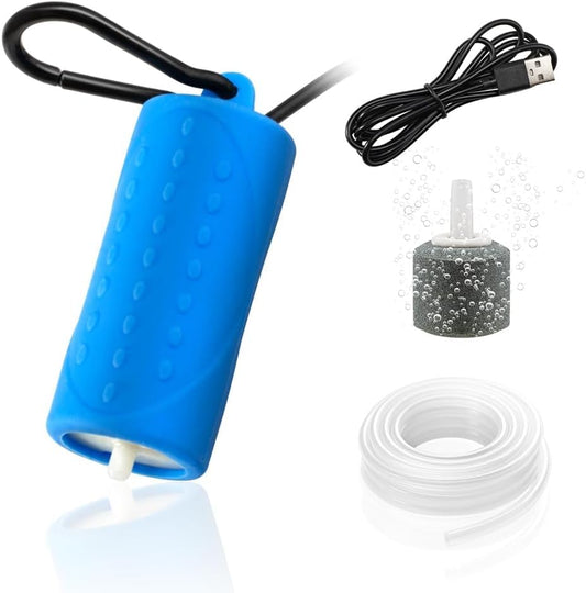 VAYINATO USB Mini Aquarium Air Pump – Ultra Quiet Oxygen Aerator with Hanging Clip, Airline Tubing & Air Stone – Portable & Energy-Efficient for Small Fish Tanks & Bowls