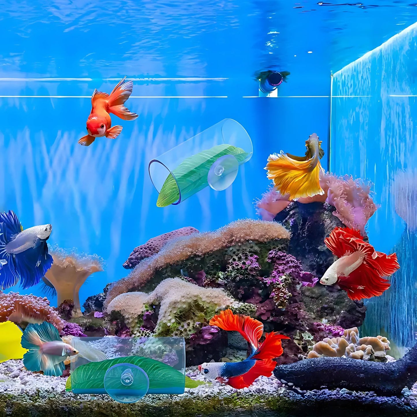 Petzlifeworld Betta Fish Acrylic Tunnel Tube, Transparent Betta Fish Toys Hideout Tube with Suction Cups (7.8*4*4 cm)
