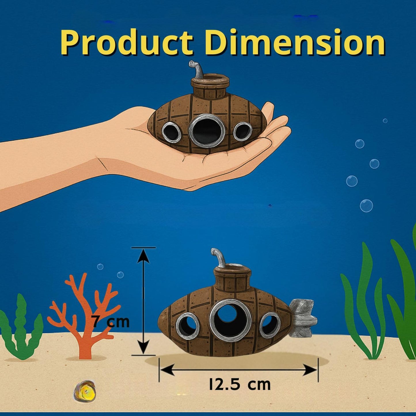 PetzLifeWorld Vintage Resin Submarine Wreck Aquarium Decoration – Rustic Sunken Ship Decor with Realistic Textures & Multiple Openings for Fish Hiding, Durable Non-Toxic Resin