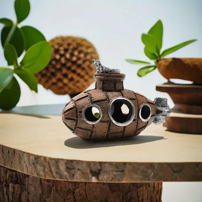 PetzLifeWorld Vintage Resin Submarine Wreck Aquarium Decoration – Rustic Sunken Ship Decor with Realistic Textures & Multiple Openings for Fish Hiding, Durable Non-Toxic Resin