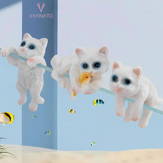PetzLifeworld 3 Pcs (White) Cute Tiny Hanging Kitten Cat On Fish Tank