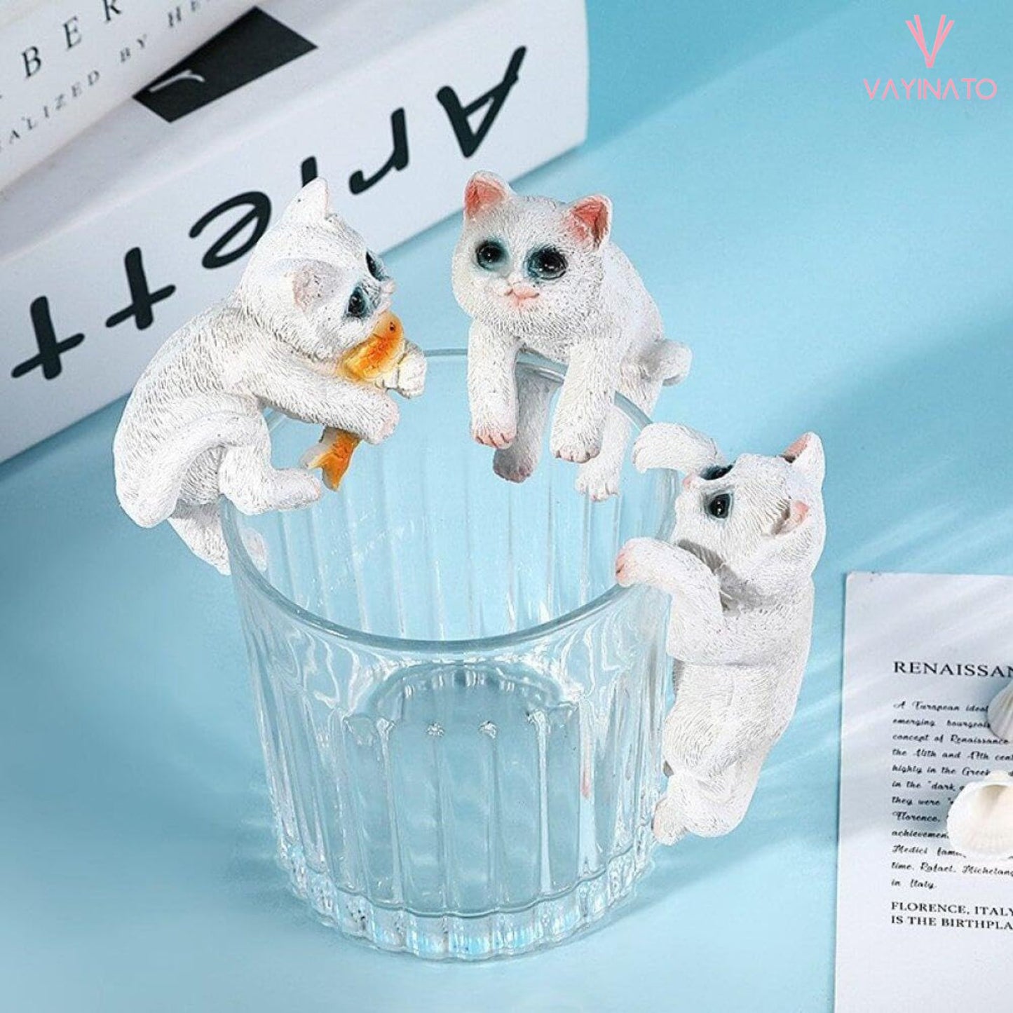 PetzLifeworld 3 Pcs (White) Cute Tiny Hanging Kitten Cat On Fish Tank
