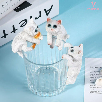 PetzLifeworld 3 Pcs (White) Cute Tiny Hanging Kitten Cat On Fish Tank