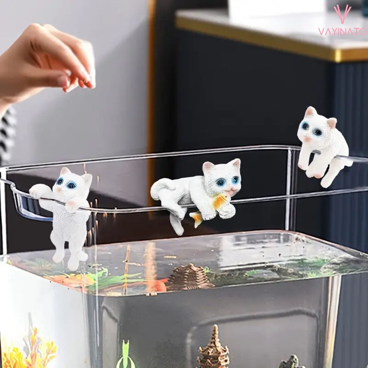 PetzLifeworld 3 Pcs (White) Cute Tiny Hanging Kitten Cat On Fish Tank